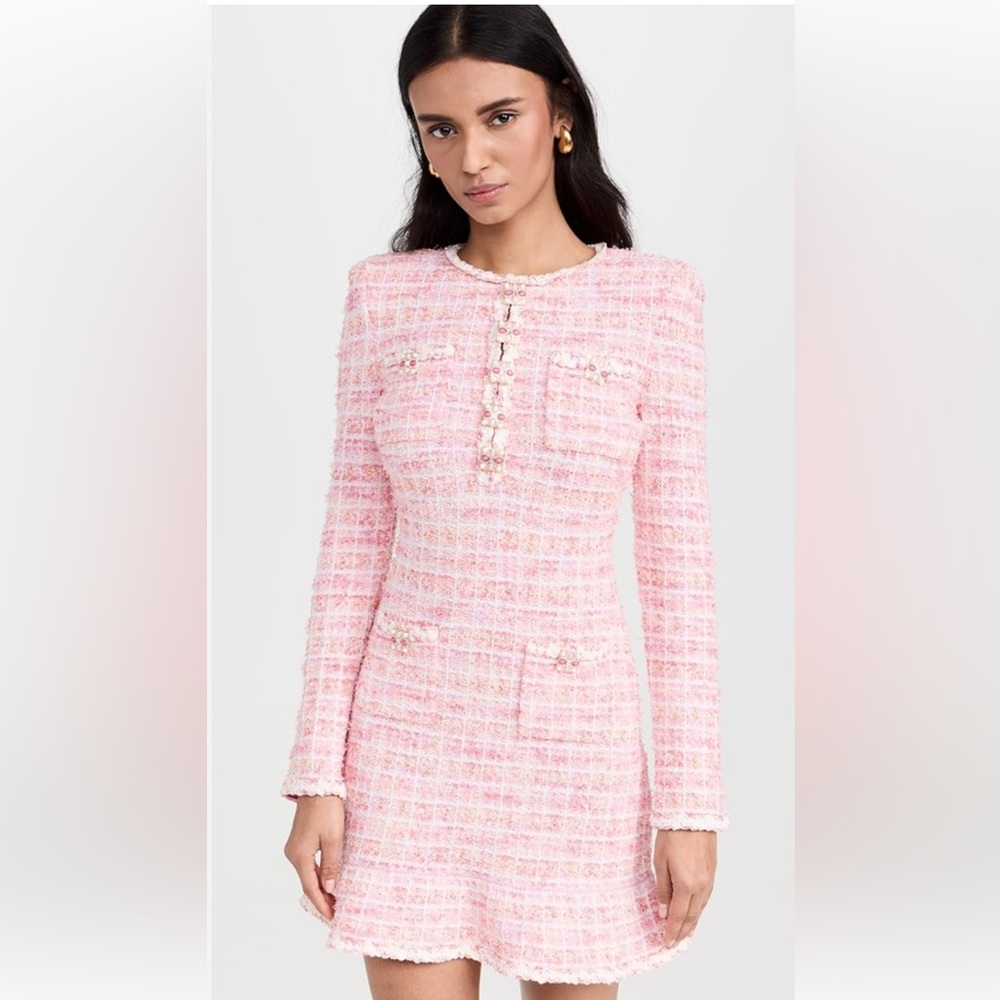 Self-Portrait Pink Check Knit Mini Dress